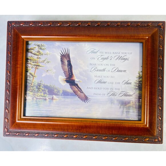 Sunkyo Wooden Musical Keepsake Box Plays On Eagles Wings Picture Frame Eagle - Picture 1 of 8